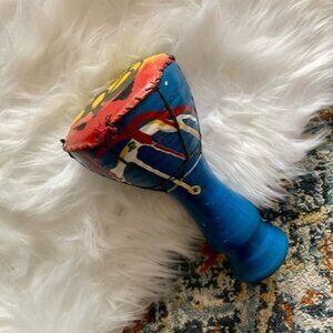 Handmade Tribal Ceramic Drum Safari Folk Art Painted Cotta Southwestern Decor